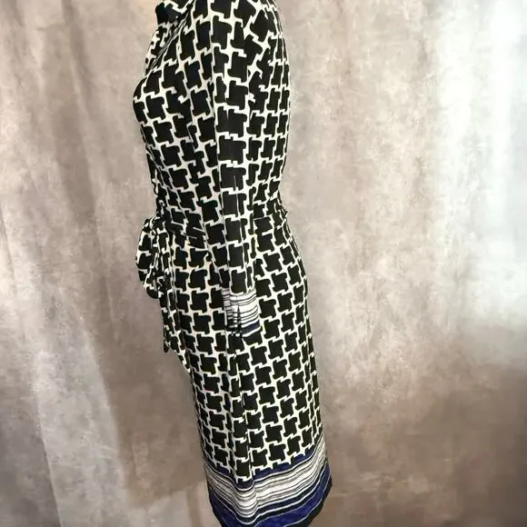 Laundry by Shelli Segal Size 2  Black & White blue bow Geometric Print Dress - Picture 9 of 12